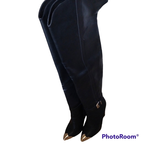 Shoedazzle Faux Leather Dorothy Wide Calf Thigh High Black Boots Womens 7.5 EUC - Picture 2 of 8